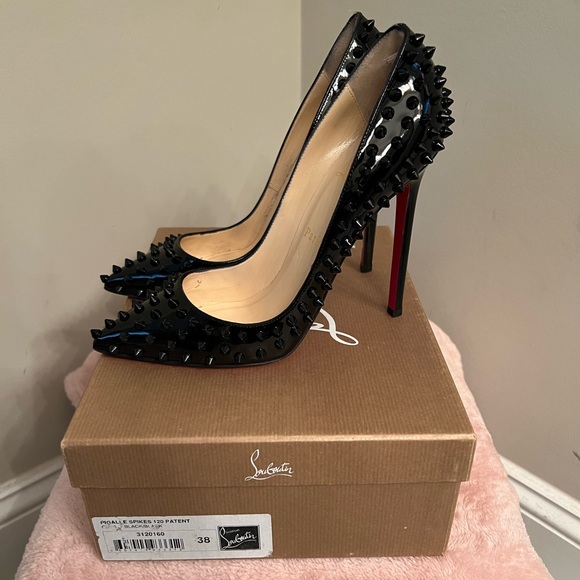 Christian Louboutin Black Spike 120 Patent Heels - Picture 2 of 4